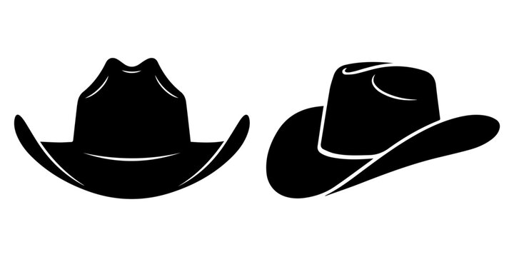 Two Cowboy Hats Displayed Side by Side Silhouette Vector, Western Style Hat Pair, Classic Ranch Cowboy Headwear, Country Fashion Accessory Icon, Isolated Black Vector Illustration Design