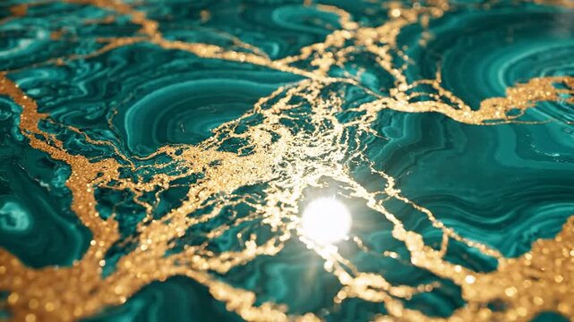 Luxurious Malachite Green and Gold Marble Texture Abstract Background