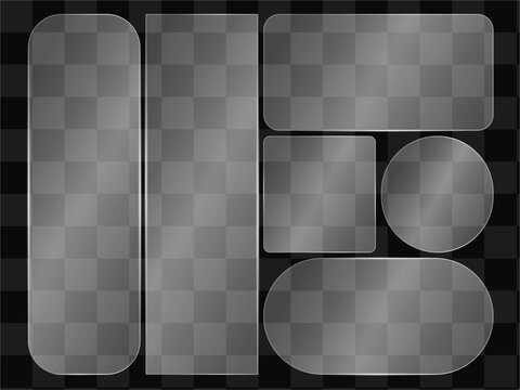 Glassmorphism UI frames set with transparent glossy glass panels: vector