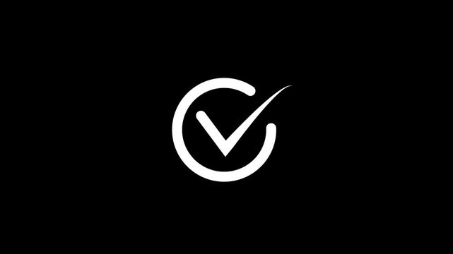 Clean white checkmark symbol enclosed within a circular outline on a solid black background representing confirmation approval or a completed task.
