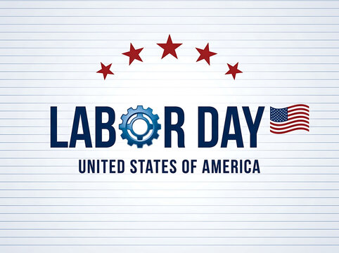 Labor day united states of america celebration with stars and gear, american fla