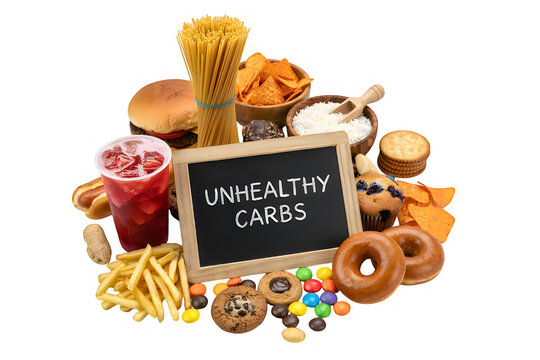 Collection Of Unhealthy Carbohydrate Rich Foods Displayed transparent background