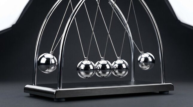 Newton cradle pendulum demonstrating kinetic energy