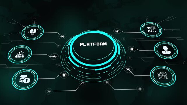 Futuristic glowing digital button displaying Platform text with circuit board lines and HUD technology.