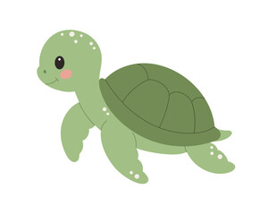 Obraz premium Cute sea turtle cartoon in flat vector style. Adorable marine animal illustration for nursery, kids design, baby products, education, sticker, print and ocean themed projects.