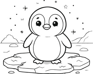 Fototapeta premium Cute cartoon penguin standing on ice floe