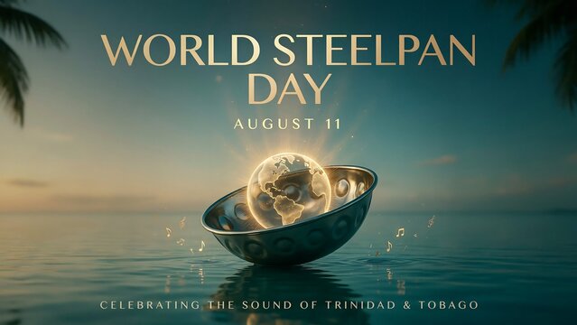 World steelpan day poster with steelpan instrument