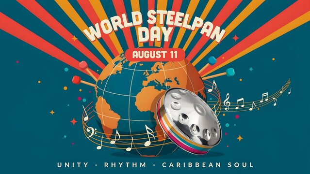 World steelpan day celebration with globe and music notes
