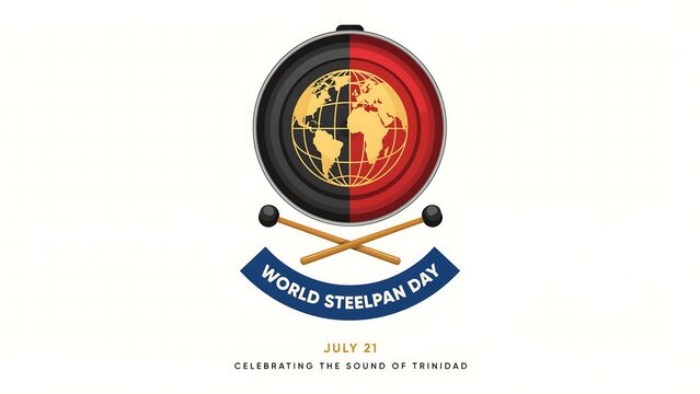 World steelpan day logo with globe and crossed sticks