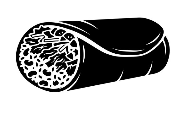Mexican burrito wrap food vector illustration black silhouette isolated on white background