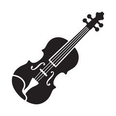 Fototapeta premium Classical violin string musical instrument black icon silhouette isolated on white background with classical