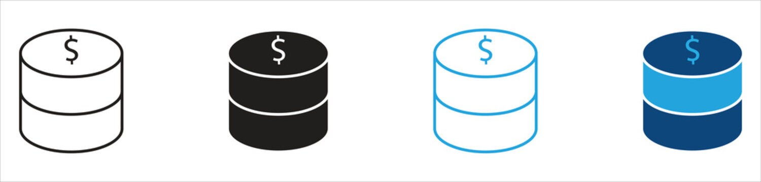 Stacked Database or Coin Cylinder Solid Black Silhouette Icon Vector Illustration