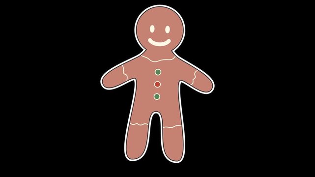 Seamless looping animation of a swaying gingerbread man cookie for Christmas winter holiday treat concepts. Flat style sticker design element isolated on transparent alpha channel background