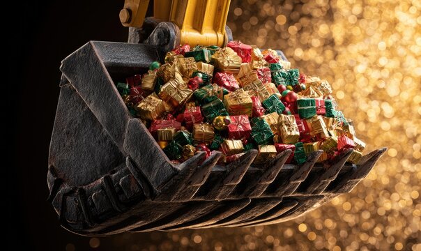 Heavy machinery scoops up a bounty of festive holiday presents