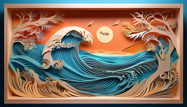 Summer Shadow Box With Ocean Wave Svg Layered Papercut Wall Decor