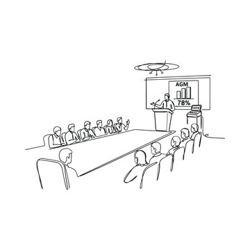 Meeting Scene With Podium And Audience Black And White Line Drawing