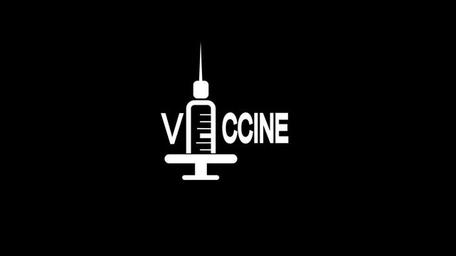 Glowing Vaccine Syringe Icon Animation on Black Background. Medical Immunization Concept