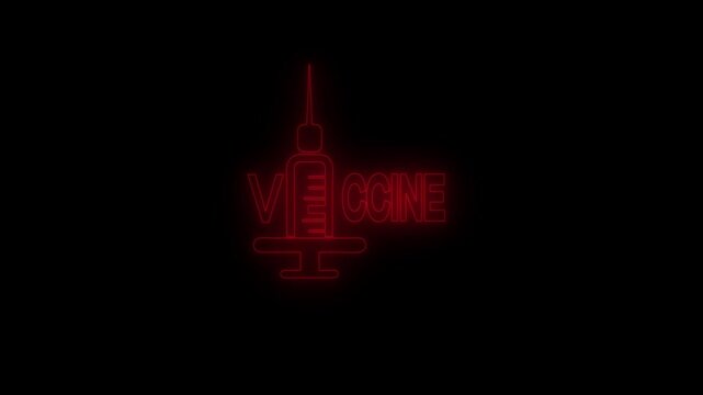 Glowing Vaccine Syringe Icon Animation on Black Background. Medical Immunization Concept