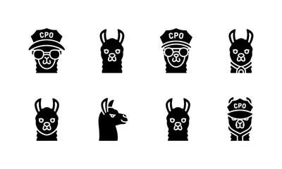 Fototapeta premium CPO llama and alpaca executive animal icons.