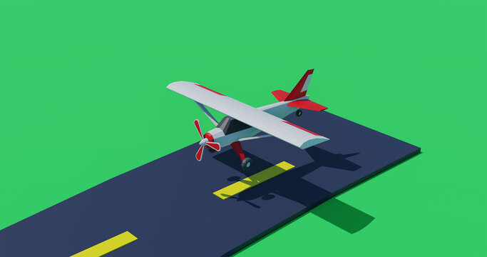 Plane landing on green background. 3d render illustration.