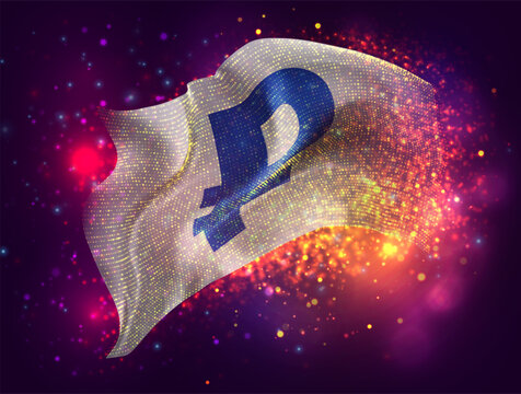 Ruble, vector 3d flag with a splash of paint dots, explosion of colored dots