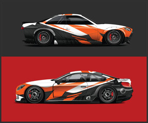 Fototapeta premium Dynamic Car Wrap Design with Orange and Black Graphics