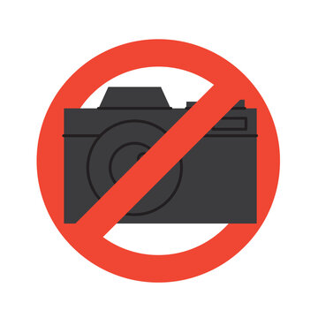 no photo sign, camera inside red prohibition circle with diagonal slash, no photography warning symbol