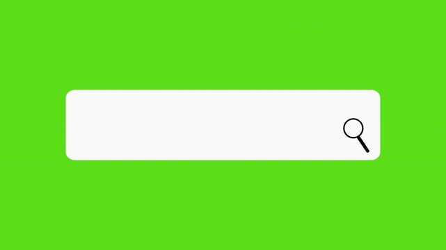 White search bar expanding animation on a green screen background. Blank web browser UI graphic with a magnifying glass icon. Minimalist internet query input box chroma key design template