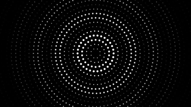 Black And White Halftone Rings Animation Loop Expanding Concentric Dots Radial Pulse Motion Background Retro Modern Moire Grid Pattern Abstract Monochrome Vector Style Motion Graphics 4K
