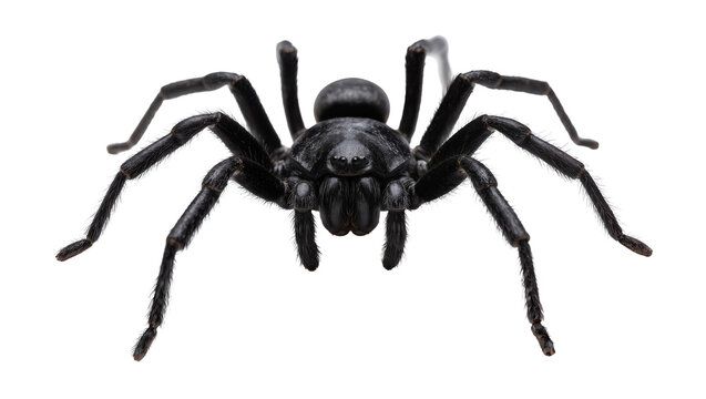 Isolated black spider detailed studio shot, predatory arachnid with hairy legs, intimidating creature