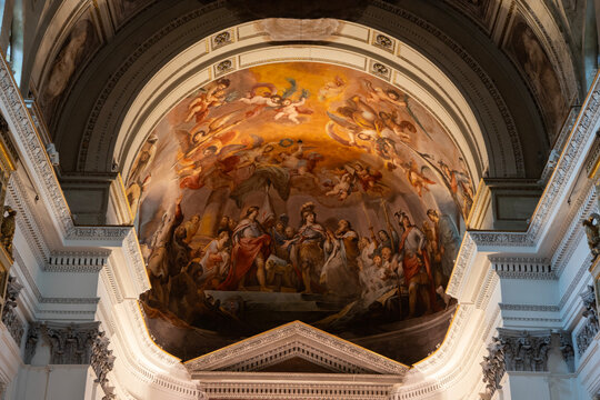 Palermo, Italy; 1st January 2026: This image shows the frescoed apse by Mariano Rossi located in the Cathedral of Palermo in Sicily, Italy
