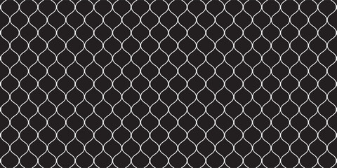 Soccer goal mesh, fishnet pattern or fish net background, vector seamless texture. Black rope net pattern on white, fishing of football goal or sport net and fishnet with knot grid or wire netting © aba