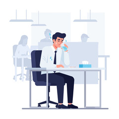 Fototapeta premium Stressed Businessman Feeling Overwhelmed Sitting At His Desk In Office Environment