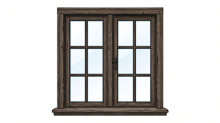 Fototapeta premium Classic Brown Wooden Window Frame Vector Illustration Isolated on White