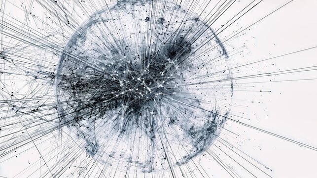 Abstract digital network sphere with dynamic data lines for technology design.

