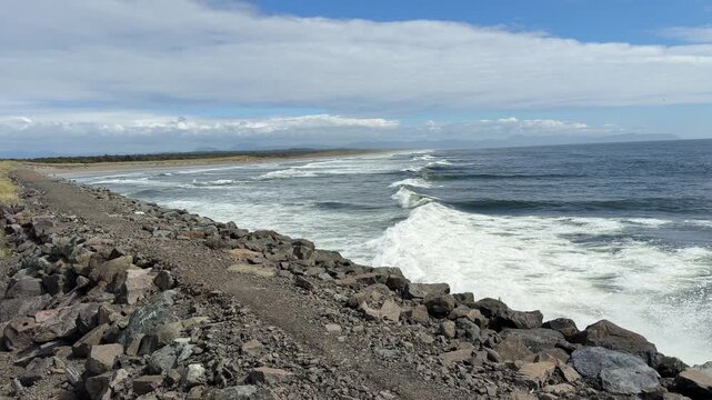 View from the Columbia River south jetty observation tower at Fort Stevens State Park in Hammond, Oregon.