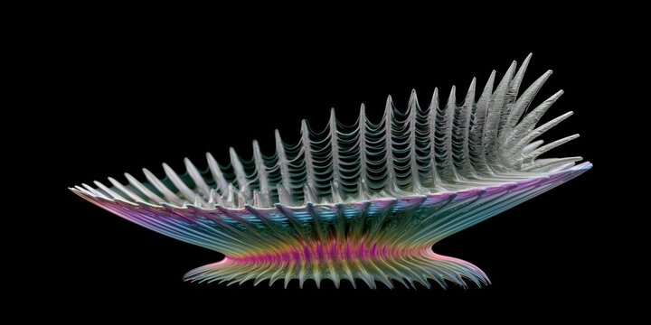 Futuristic generative spine sculpture isolated on black background.

