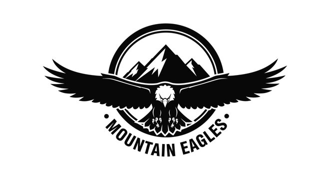 Black eagle logo with mountain silhouette