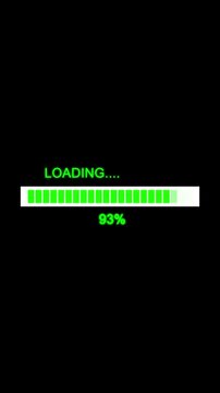 Loading bar animation with green progress indicator. Loading bar fifty four percent display. Loading bar digital interface status graphic on black background.