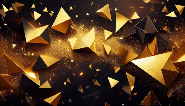 Abstract Background With Gold Triangled Confetti On Black