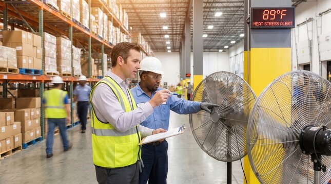 Warehouse Manager Discusses Heatwave Safety and Cooling Fan Operation