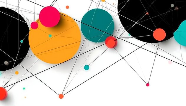 Abstract background with colorful circles and connecting lines representing network and technology