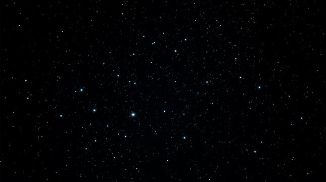 Black silhouette of vast starry night sky with scattered bright stars