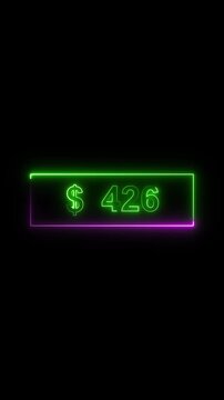 Dollar sign animation with number two hundred. Dollar sign neon green financial money. Dollar sign digital currency graphic on black background.