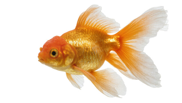 Isolated fancy goldfish with flowing fins, a beautiful aquatic pet swimming gracefully.