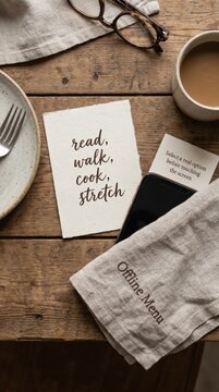 Embracing Digital Detox with an Offline Mode Reminder on a Rustic Wooden Table