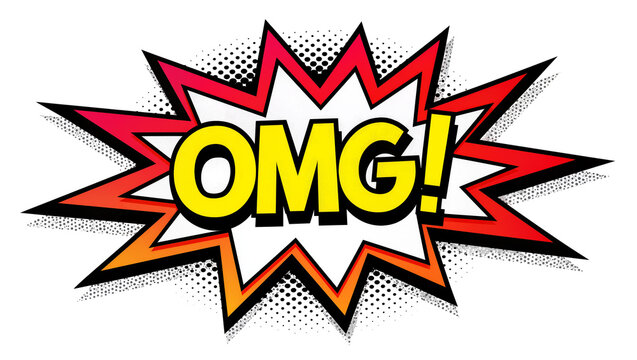 Isolated vibrant comic book pop art explosion speech bubble with OMG text and retro halftone dots