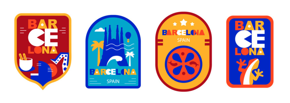 Barcelona Spain Geometric Badge Set Colorful Flat Design Stickers