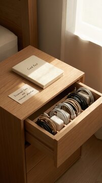 Organized drawer with charging cables and accessories for a Digital Detox, promoting a tidy space.