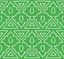 Hand drawn indian motifs green pattern background © annamagenta